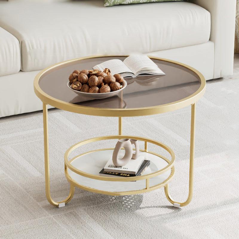 Modern Round Striped Glass Metal Coffee Table