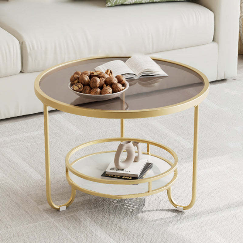 Modern Round Striped Glass Metal Coffee Table — Black / Striped Glass