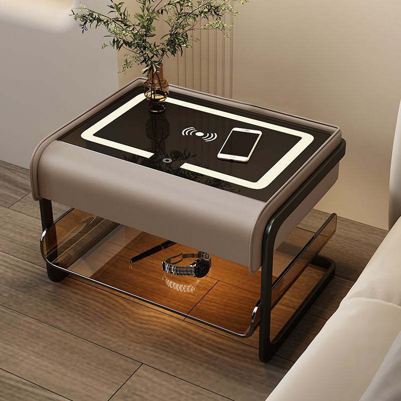 Smart Sensing Glass Wood 2-Tier Side Table