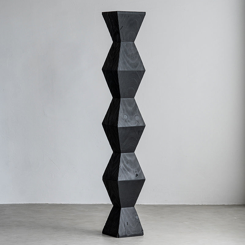 Japanese Wabi-Sabi Wood Geometric End Table — S