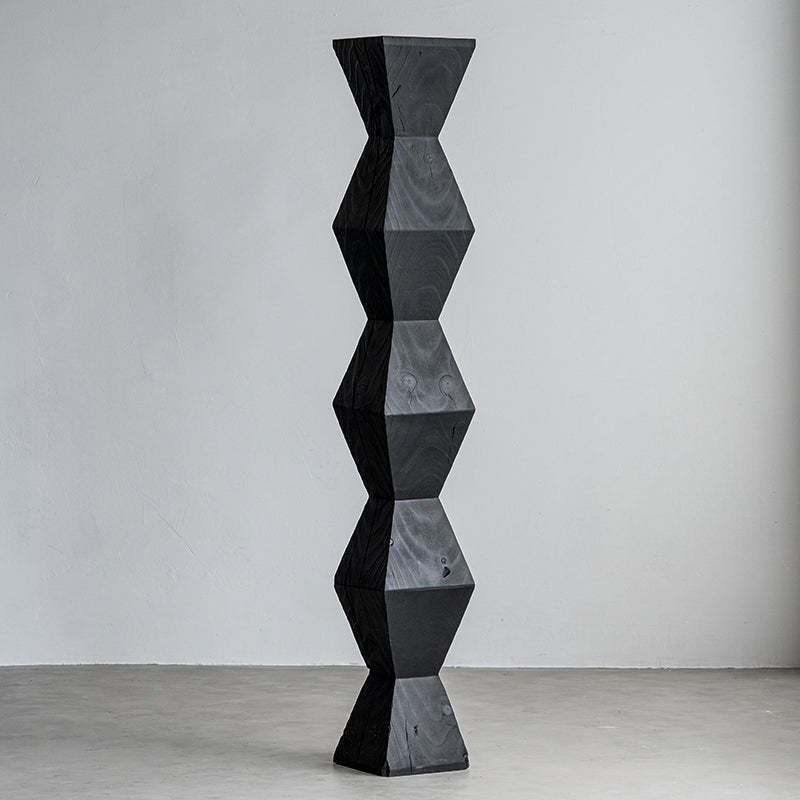 Japanese Wabi-Sabi Wood Geometric End Table — S