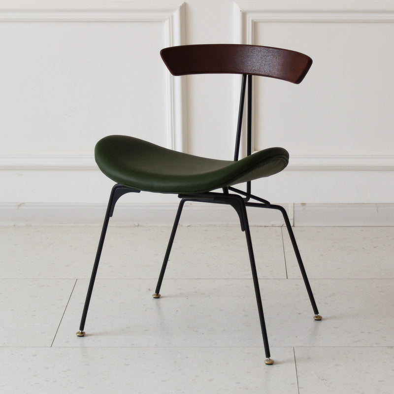 Industrial Ant Arch Wood Leather Dining Chair — Orange - Fabric / Light Brown
