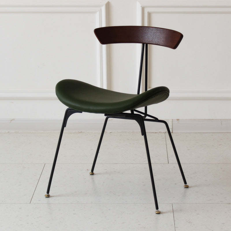 Industrial Ant Arch Wood Leather Dining Chair — Orange - Fabric / Light Brown