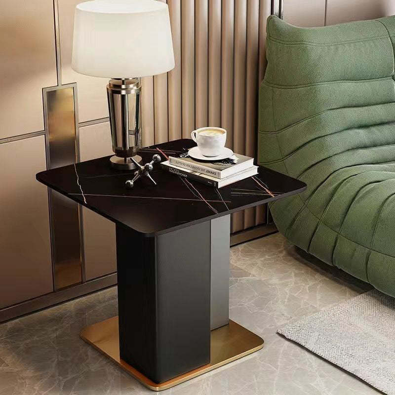 Scandinavian Slate Leather Wood Steel End Table