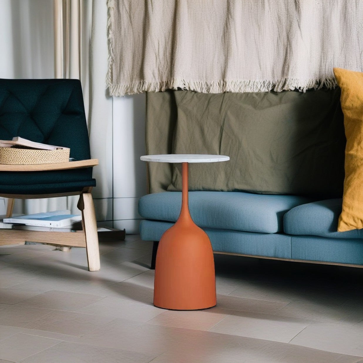 Scandinavian Metal Iron Marble End Table