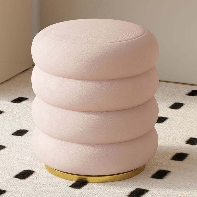 Minimalist Cylinder Lambswool Metal Vanity Stool — Lambswool - Pink