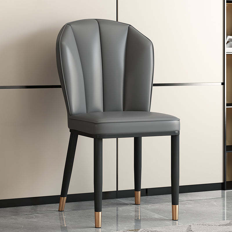 Modern Leather Steel Shell Dining Chair — Square Shape / Gold / Yellow