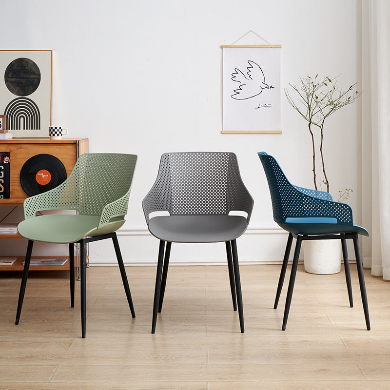 Minimalist Plastic Iron Dining Chair With Armrest