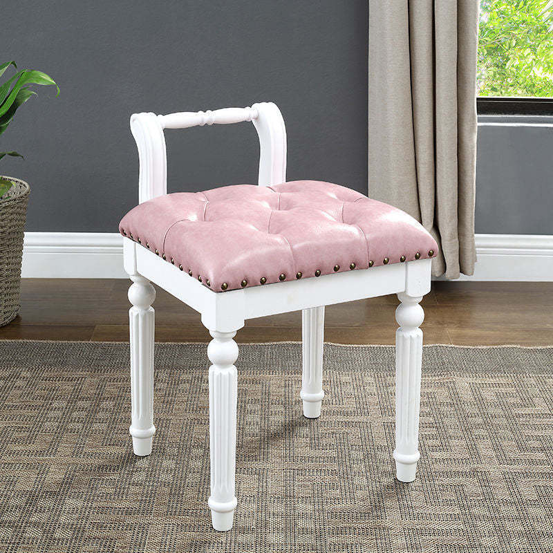 European Tufted Leather Low Back Vanity Stool