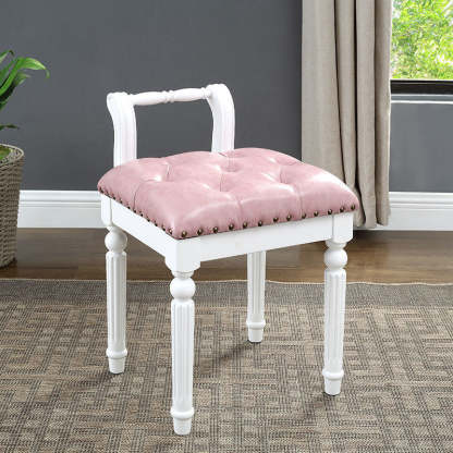 European Tufted Leather Low Back Vanity Stool