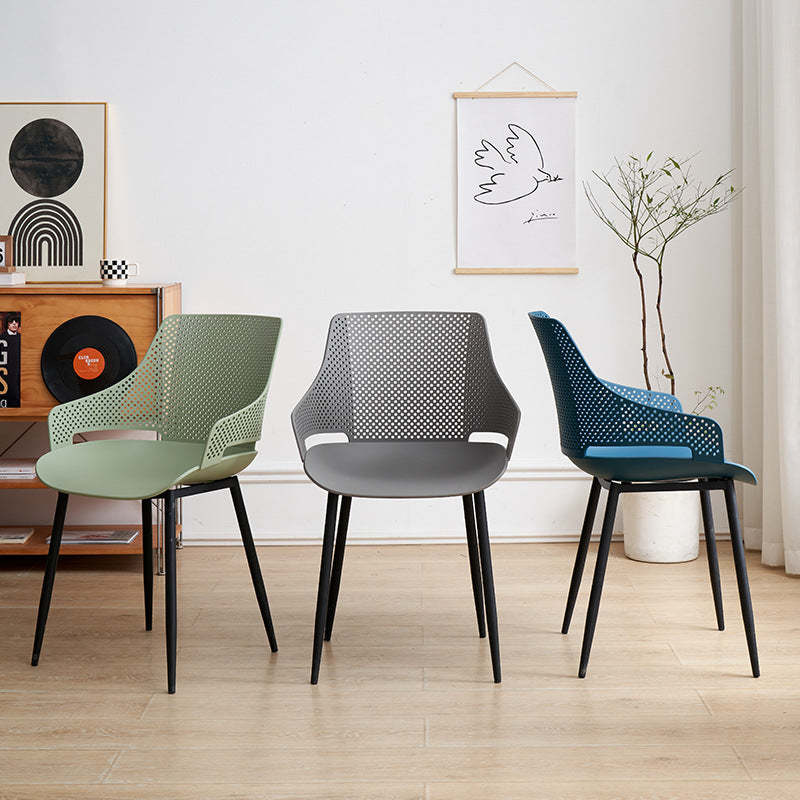 Minimalist Plastic Iron Dining Chair With Armrest