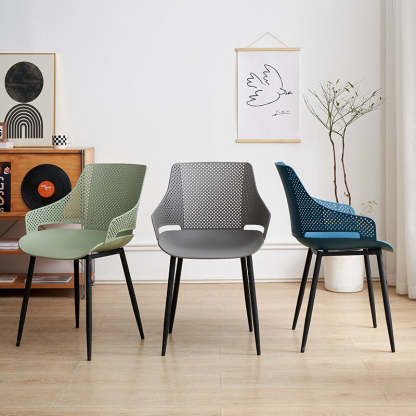 Minimalist Plastic Iron Dining Chair With Armrest