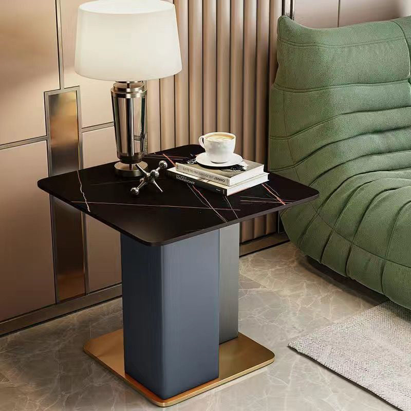 Scandinavian Slate Leather Wood Steel End Table
