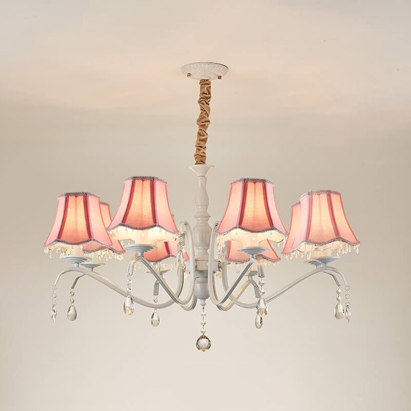 Modern Cone Iron Crystal Fabric Chandelier