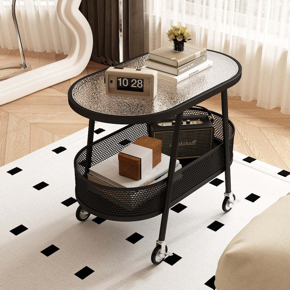 Modern Elliptical Glass Iron 2-Tier End Table — C / Black