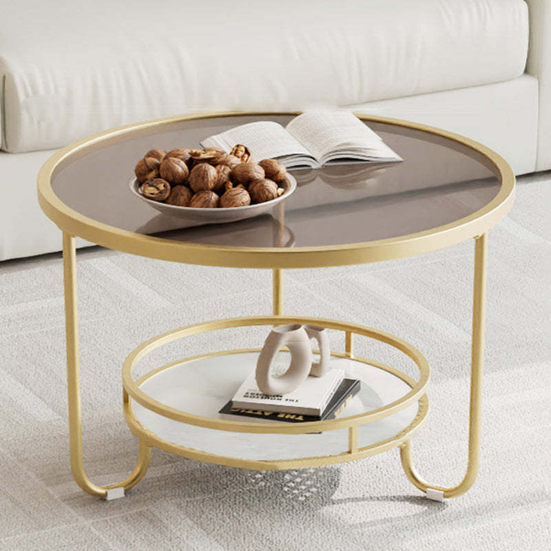 Modern Round Striped Glass Metal Coffee Table