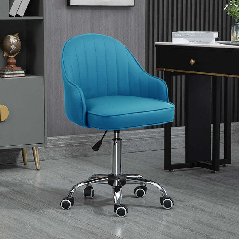 Modern Leather Steel Movable Desk Chair — Steel - Chrome / Green
