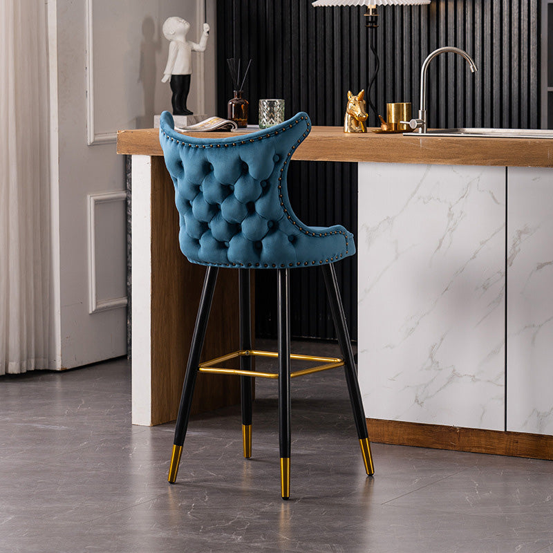 Contemporary Tufted Velvet Wingback Bar Stool