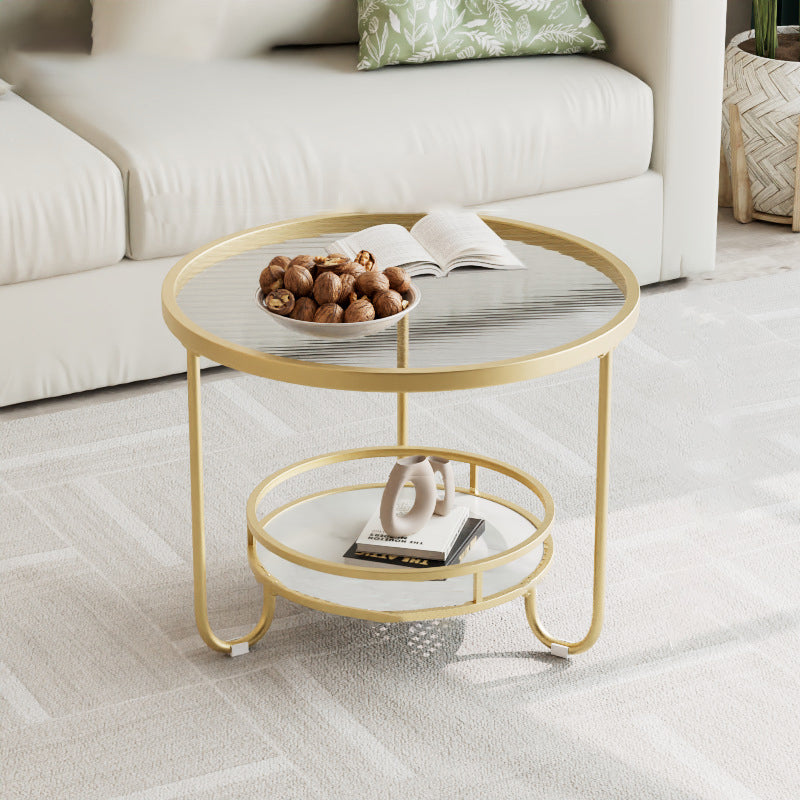 Modern Round Striped Glass Metal Coffee Table