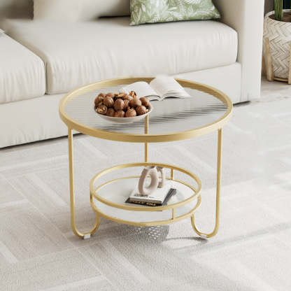 Modern Round Striped Glass Metal Coffee Table