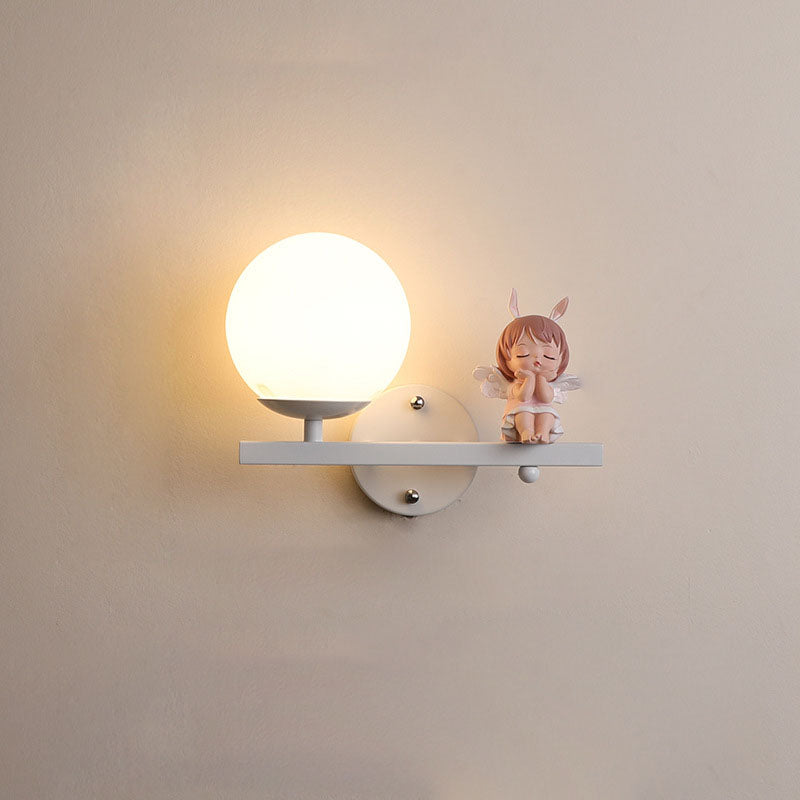 Kids Girls Unicorn Orb Resin Iron Glass Wall Sconce