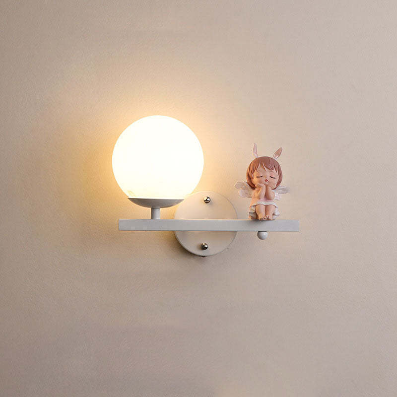 Kids Girls Unicorn Orb Resin Iron Glass Wall Sconce