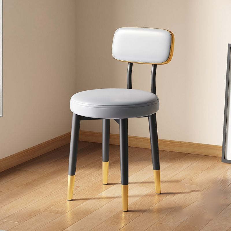 Minimalist Leather Metal Round Rectangular-Back Dining Chair