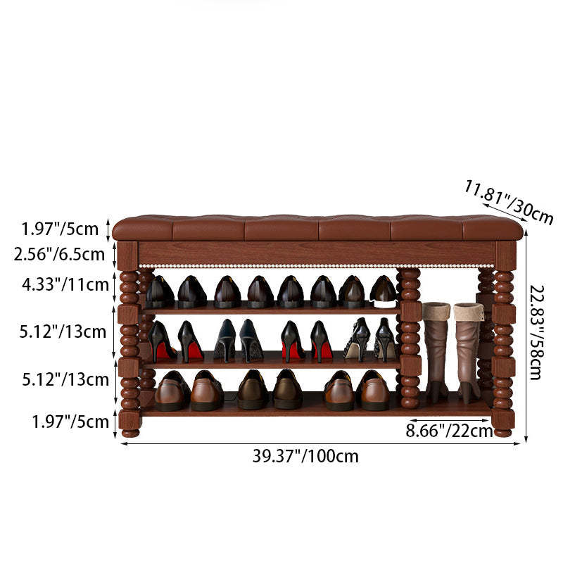 Scandinavian Microfiber Leather Wood Shoe Storage 3-Shelf