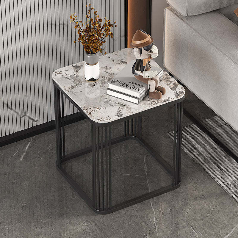 Minimalist Rock Slab Metal Coffee Table — Marble White + Gold Frame