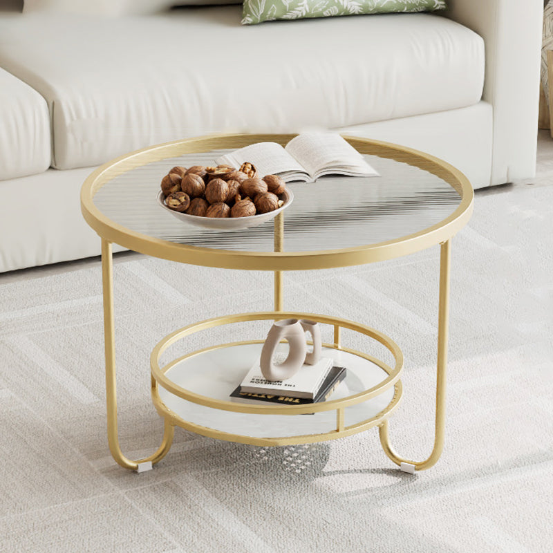 Modern Round Striped Glass Metal Coffee Table