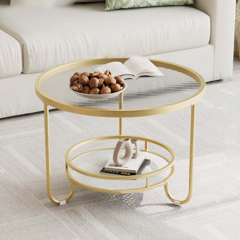Modern Round Striped Glass Metal Coffee Table