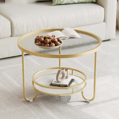Modern Round Striped Glass Metal Coffee Table