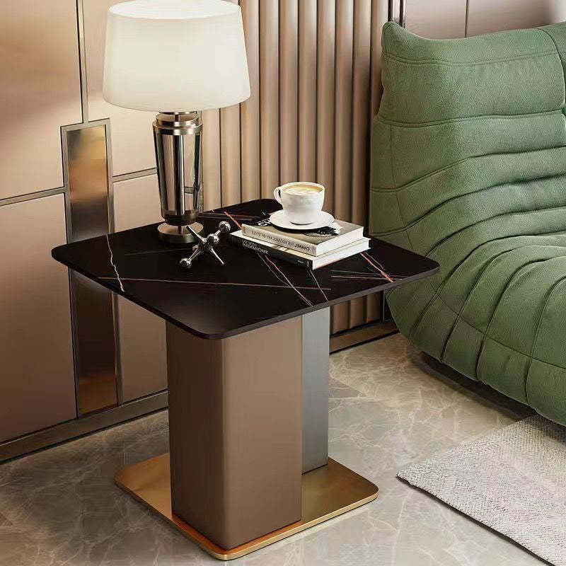 Scandinavian Slate Leather Wood Steel End Table