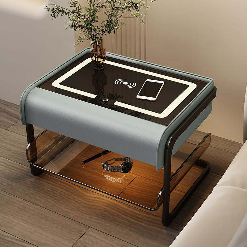Smart Sensing Glass Wood 2-Tier Side Table