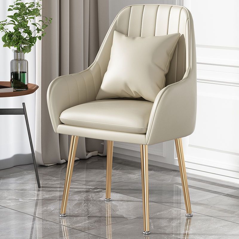 Scandinavian Velvet Leather Metal Vanity Stool — Sponge / Gray & Gold / Leather