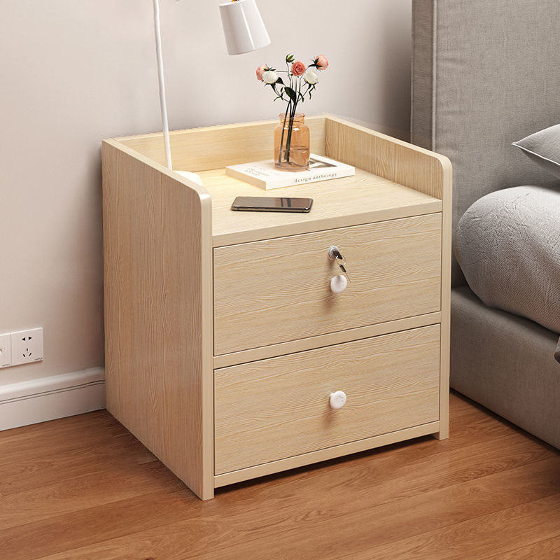 Minimalist Rectangular 1/2/3-Drawer Nightstand — F - 3 Drawer & Lockable - White