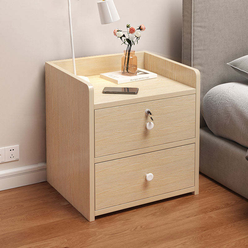 Minimalist Rectangular 1/2/3-Drawer Nightstand — F - 3 Drawer & Lockable - White