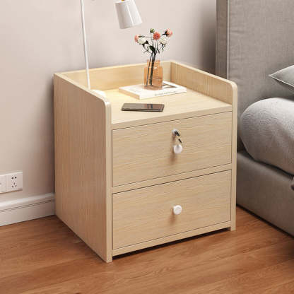 Minimalist Rectangular 1/2/3-Drawer Nightstand — F - 3 Drawer & Lockable - White