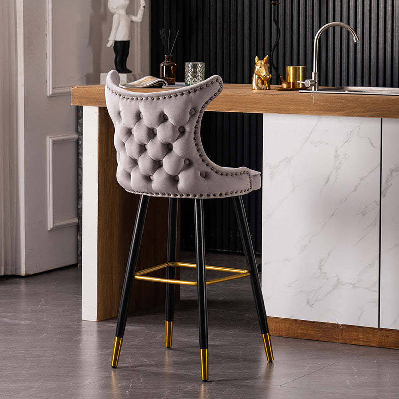 Contemporary Tufted Velvet Wingback Bar Stool