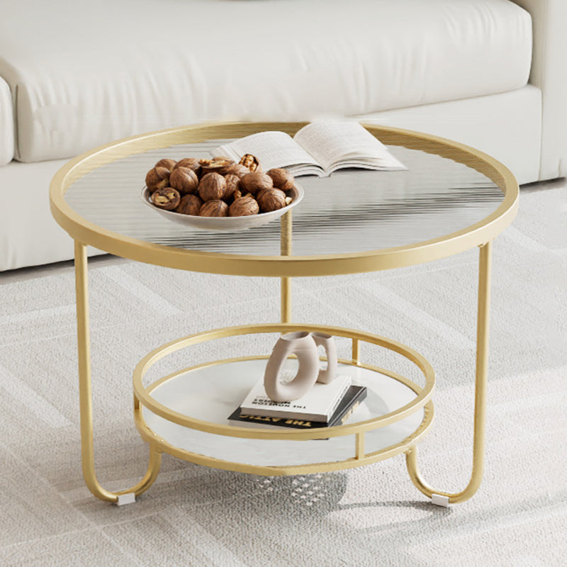 Modern Round Striped Glass Metal Coffee Table