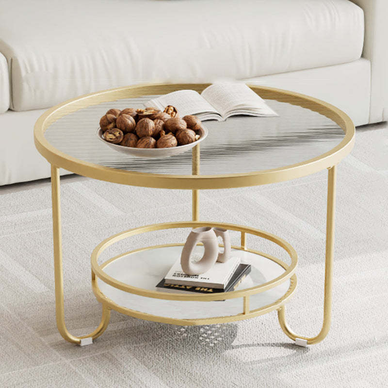 Modern Round Striped Glass Metal Coffee Table
