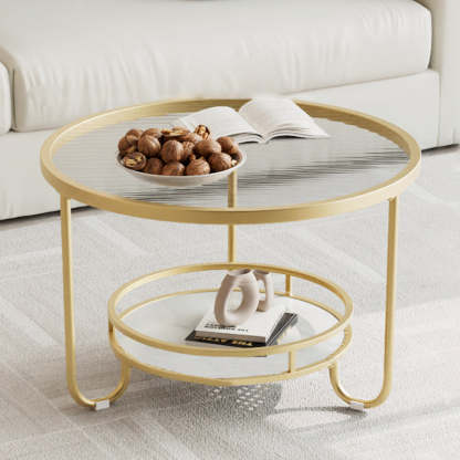 Modern Round Striped Glass Metal Coffee Table