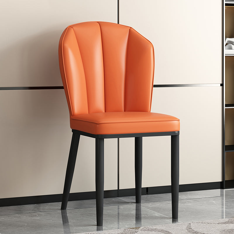Modern Leather Steel Shell Dining Chair — Square Shape / Black / Dark Blue