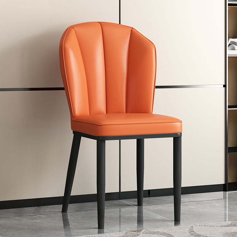 Modern Leather Steel Shell Dining Chair — Square Shape / Black / Dark Blue