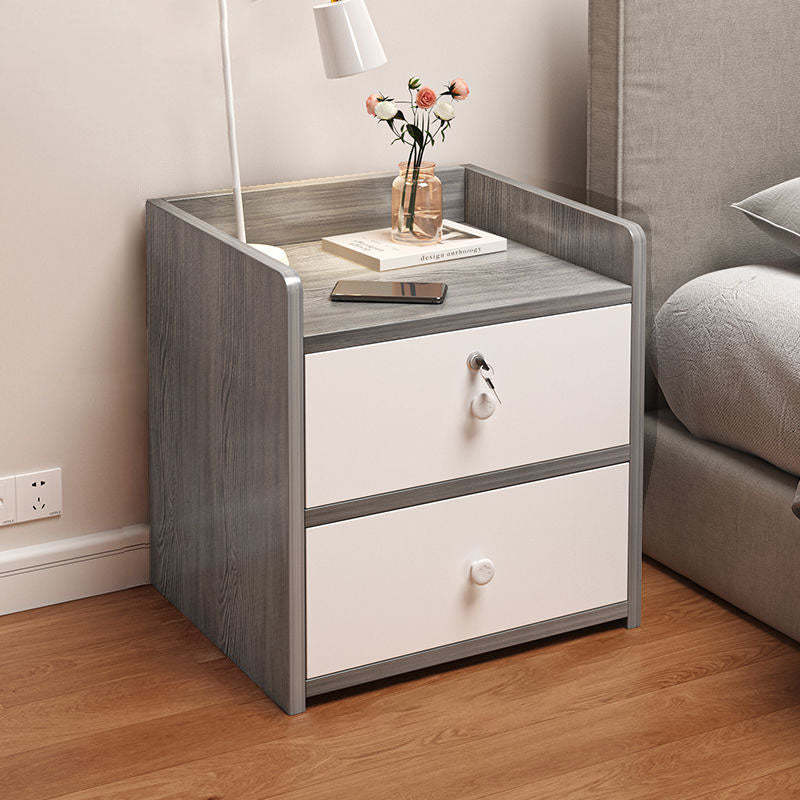 Minimalist Rectangular 1/2/3-Drawer Nightstand — F - 3 Drawer & Lockable - White Pine Color