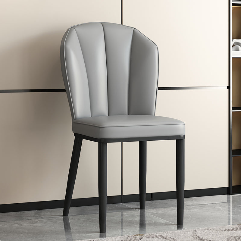 Modern Leather Steel Shell Dining Chair — Square Shape / Gold / Orange