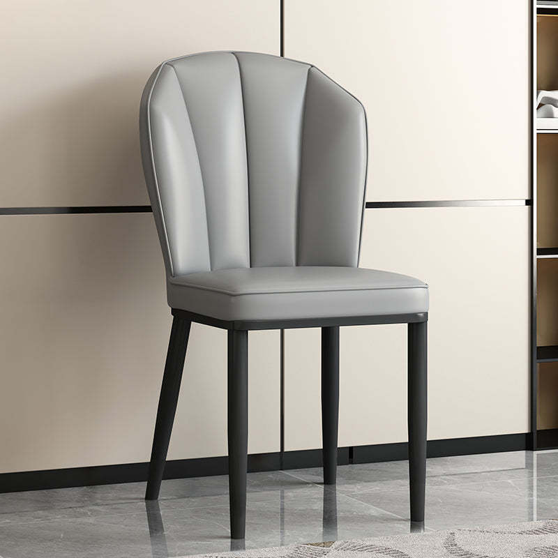 Modern Leather Steel Shell Dining Chair — Square Shape / Gold / Orange