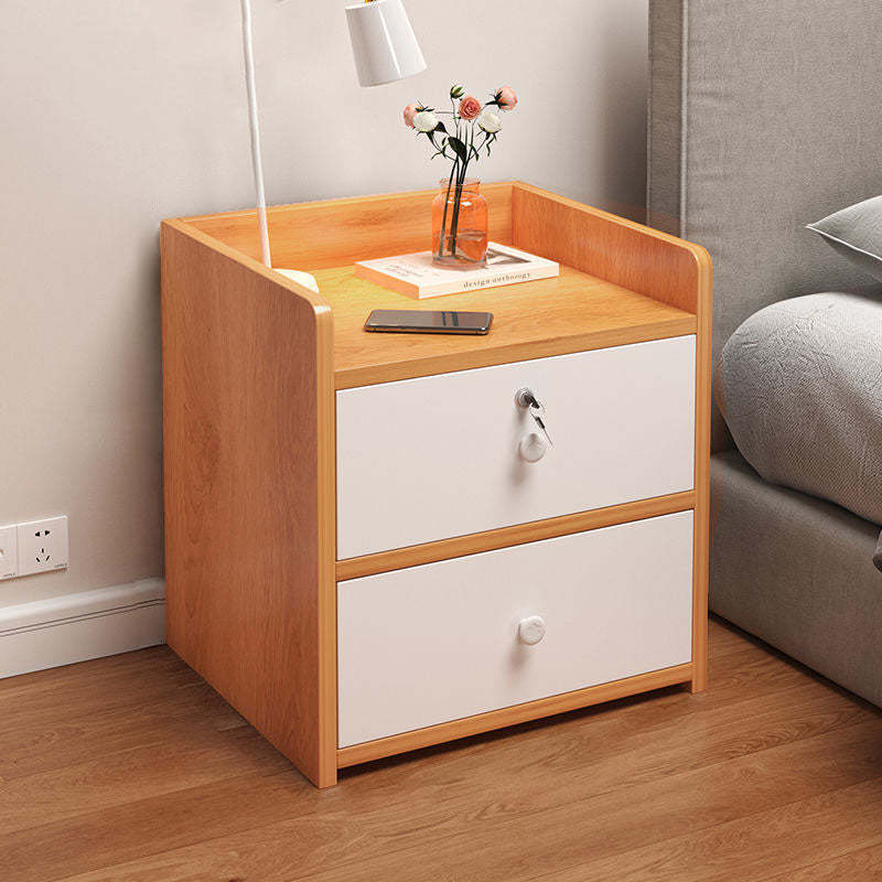 Minimalist Rectangular 1/2/3-Drawer Nightstand — F - 3 Drawer & Lockable - Red Maple Color