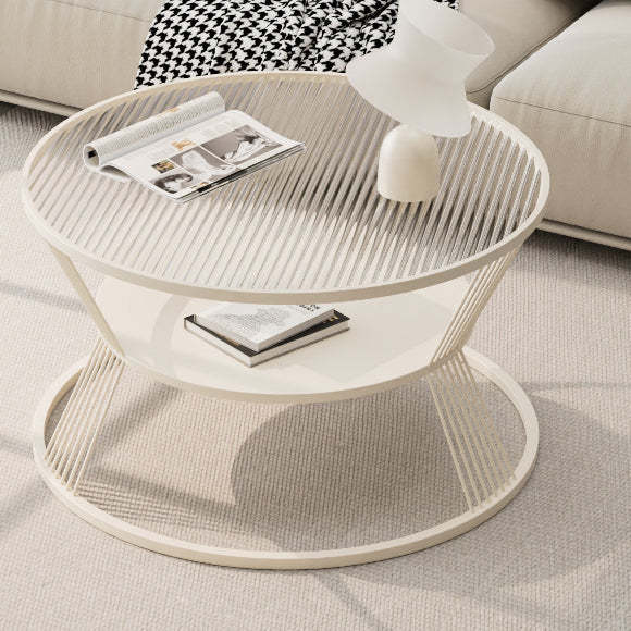 Minimalist Hourglass Glass Iron 2-Tier Coffee Table