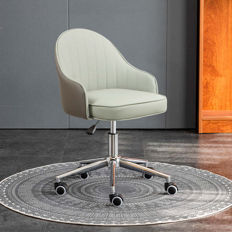 Modern Leather Steel Movable Desk Chair — Stainless Steel - Black / Green